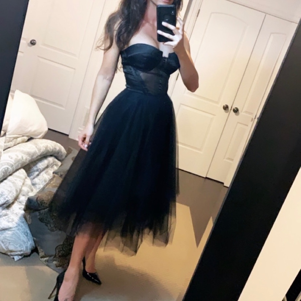 Black Tulle Bustier Evening Sexy Cocktail Dress